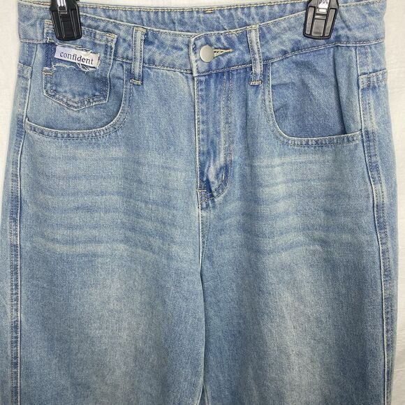 DAZY Jeans Wide Leg High Rise Light Wash Denim Pockets Womens L Blue - Picture 3 of 11